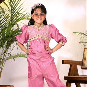 Conjunto de Top y Pantalones Palazzo de Algodón con Bordado y Borde de Encaje para Niñas – Edición Festiva - Product Image 1