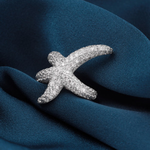 Bague Homme en Argent 925 avec Moissanite et Diamant, Motif Étoile de Mer, Bijou Tendance Inspiré de l'Océan, Bague de Luxe Légère et Éblouissante, Cadeau Idéal - Product Image 1