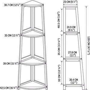 Libreria Angolare in Bambù a 4 Ripiani, Alta 47,2 Pollici, Scaffale Moderno a Scala Aperta per Ufficio e Soggiorno - Product Image 3