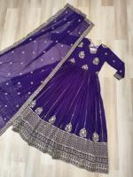 Salwar Kameez Dupatta pour femme, brodé de sequins Zari violets, style ethnique pour mariage, Inde Pakistan Leranath Fashion LR-1046, entièrement brodé