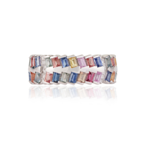 Hot Selling 925 Sterling <b>Silver</b> Double Row Geometric Design Multi Sapphire & Diamond Half Eternity <b>Band</b> <b>Ring</b> - Product Image 3