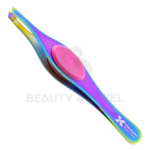 Professional Slanted Tip Eyebrow Tweezers with Ergonomic Rubber Grip for Precision Hair <b>Removal</b> and Facial Grooming - Product Image 2
