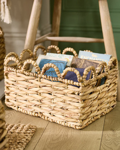 Panier de rangement en jacinthe d'eau tressé à la main, organisateur rectangulaire avec poignées, panier à linge et à jouets tissé, écologique, vente en gros - Product Image 5