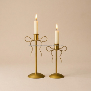 Premium Ribbon Silhouette <b>Candle</b> Holders – Slender Gold Bow <b>Wedding</b> Centerpieces - Product Image 2