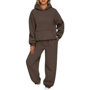 Women's Tracksuit Oversized Set Custom Logo <b>Leopard</b> <b>Print</b> <b>Hoodie</b> Joggers Contrast Line Casual Plain Sweat Suit 2026 - Product Image 2