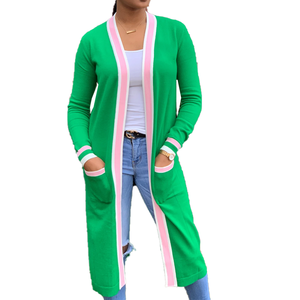 เดรสคาร์ดิแกนไหมพรมถักแบบยาว รุ่น Sorority Breeze ผ้าขนสัตว์/แคชเมียร์หนานุ่ม สวมใส่สบายสำหรับฤดูหนาว สีชมพูและเขียว - Product Image 1