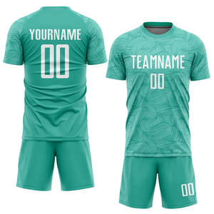 Ensemble de maillot de football respirant Teal Aqua Swirl Sublimation, maillot de football personnalisé pour hommes, vêtements d'athlétisme d'équipe, tenue d'entraînement - Product Image 1