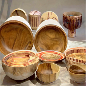 Eco-Friendly Acacia Wood Japanese Bowl Set Classic Design Style Noodle Fruit Soup Salad Bowl Tableware Fork Spoon for Wedding - Product Image 5