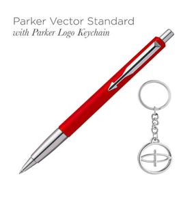 Juego de Regalo Parker Vector con Bolígrafo de Punta Fina con Detalles Cromados Estándar y Llavero Plateado, Cuerpo Rojo, Tinta Azul, para Profesionales - Product Image 3