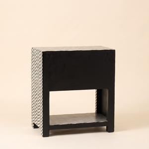<b>Black</b> Floral Bone Inlay <b>Bedside</b> <b>Table</b> Handcrafted 2-Drawer Bedroom Nightstand Premium Indian <b>Wooden</b> Accent Cabinet For Home - Product Image 2