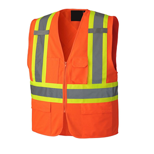 Chaleco de Seguridad Reflectante de Alta Visibilidad, Rojo, Poliéster, Unisex, Ropa de Trabajo con Bolsillos y Cierre de Cremallera - Product Image 4