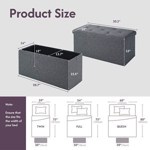 Banco Otomano Plegable de 30 Pulgadas con Almacenamiento para Sala de Estar y Dormitorio, Reposapiés y Banco de Pie de Cama con Baúl de Almacenamiento - Product Image 6
