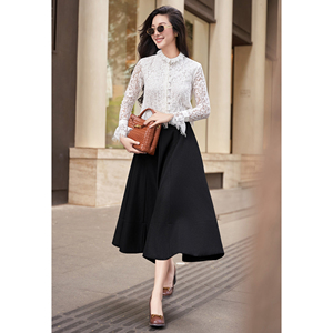 Jupe midi évasée noire élégante et moderne pour femme, taille haute, décontractée, pour le bureau, conception personnalisée ODM OEM RYAN - Product Image 2