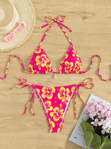 2 Piece Swimsuit Floral Print Bright Colours Double Layer Fabric Sexy <b>Bikini</b> Set Bathing Suit Top <b>Bikini</b> Set Beachwear - Product Image 4