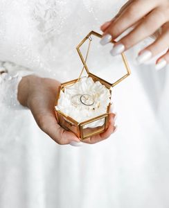 Customized Metal & Glass Storage Box Hexagon Ring Box With Metal Frame For Jewelry Organizer - Product Image 1
