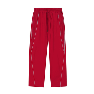 100% Cotton Elastic Waist Casual Flat Front Reflection Striped Wide-Leg Sweatpants - Product Image 5
