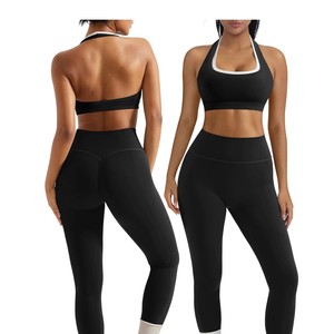 Conjunto Deportivo de 2 Piezas con Cuello Redondo, Leggings de Cintura Alta, Color Sólido, Costuras en Contraste, Transpirable, Ecológico, Ideal para Yoga - Product Image 5