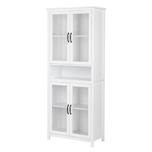 FCH American Country <b>White</b> MDF <b>Bookcase</b> with Spray Paint Features Upper Two Doors Middle Shelf Lower Two Doors - Product Image 2