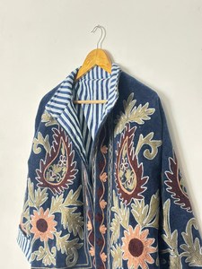 Indian Artwork Treasures Handcrafted Suzani Velvet <b>Jacket</b> Ethnic Embroidered Outerwear Winter Coat Boho And <b>Hippie</b> Style Blazer - Product Image 3