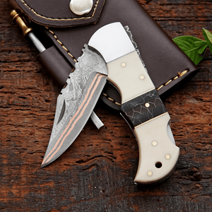 Couteau pliant compact en acier au carbone UM STEEL avec lame polie de 3 pouces, poignée en bois, étui en cuir - Style artisanal - Product Image 4