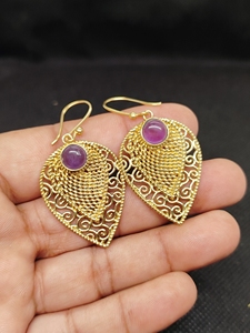 Export Brass Gemstone Drop <b>Earrings</b> Bulk Handcrafted Gold Plated Finish Amethyst Pattern Bezel - Product Image 2