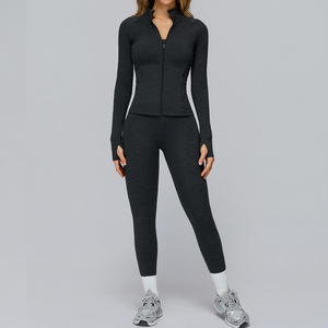 Outdoor Running Zip-Up Yoga <b>Jacket</b> Women Long-Sleeve <b>Workout</b> Tops Breathable Quick Dry Nylon Spandex Front Logo Thumb Hole Stand - Product Image 2