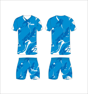 Conjunto de Uniforme de Fútbol Sublimado Personalizado, Patrón Abstracto Azul, Transpirable, de Secado Rápido, Jersey de Fútbol para Equipo, Pantalones Cortos, para Hombres, Niños y Jóvenes - Product Image 1