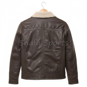 Veste en cuir pour homme, en peau de mouton double face, avec fourrure légère, couleur unie, design personnalisé - Product Image 2
