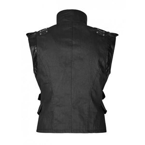 Men <b>Gothic</b> Vest Punk Black Twill Fabric and Faux Leather Contrast Panels Waistcoat Leather Vest - Product Image 2
