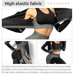 Ensemble de tenue de sport sans couture pour femmes, 3 pièces, vêtements de yoga, survêtement avec leggings et soutien-gorge de sport extensible pour la remise en forme - Product Image 3