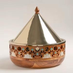 Cazuela Artesanal de Madera para Hot Pot con Incrustaciones Florales de Madreperla, Calentador de Alimentos Aislado Hecho a Mano, Vajilla de Lujo, Plato para Servir - Product Image 6