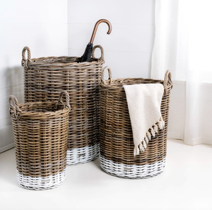 Paniers de rangement en rotin tressé faits à la main avec poignées, ensemble de paniers à linge rustiques pour la décoration de la maison, couvertures, jouets, vêtements et plus - Product Image 1
