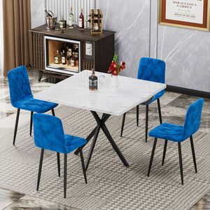 Metà del secolo moderno tavolo da pranzo quadrato 4 persone finto marmo gambe in ferro tavolo da cucina da caffè risparmio di spazio per la sala da pranzo - Product Image 4