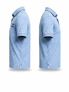 เสื้อเชิ้ตแขนสั้นสีฟ้าอ่อนสำหรับผู้ชาย ผ้าถักโพลีเอสเตอร์ผสมคอตตอน ระบายอากาศได้ดี สไตล์ลำลอง รับทำโลโก้ด้านหน้า บริการ OEM - Product Image 4