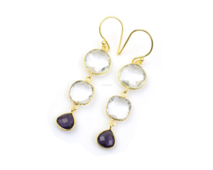 Boucles d'oreilles créoles plaquées or faites à la main pour femmes, avec perles d'eau douce et pierres précieuses de pierre de lune arc-en-ciel, design classique, bijoux - Product Image 2