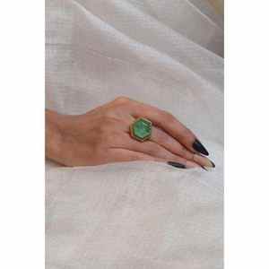 Bague en argent sterling 925 avec pierre précieuse hexagonale verte de haute qualité, nouvelle arrivée, pour femmes, bague de fiançailles - Product Image 1