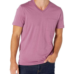 T-shirt à manches courtes personnalisé avec logo, plusieurs couleurs, décontracté, ample, basique, pour homme, col en V, en coton uni - Product Image 1