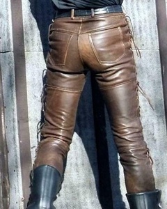 Pantalones cargo de cuero vintage para hombre, hechos a mano, estilo motero occidental, con seis bolsillos. - Product Image 2
