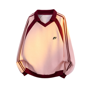 เสื้อสเวตเชิ้ตคอปกโปโลสไตล์วินเทจแบบยูนิเซ็กซ์สำหรับผู้ชาย รุ่น OEM สั่งทำพิเศษ ทรงโอเวอร์ไซส์ แขนยาว ลายทางสไตล์รถแข่ง - Product Image 5