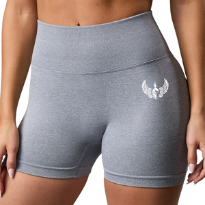 Shorts gris clair sans coutures pour femme, taille haute, extensibles, pour le sport, le fitness, l'entraînement et les activités physiques - Product Image 3
