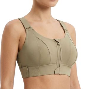 <b>Olive</b> Green Leopard Plus Size Front Zip High Support Seamless Square Neck Sports Bra for Women's Yoga Workout Activewear - Product Image 4