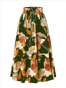 OEM 2026 New Arrival Custom Women Floral Print <b>Elastic</b> Waist Drawstring A-line <b>Skirt</b> Made By TRIOTAKE INDUSTRY - Product Image 2