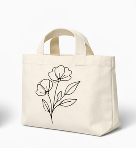 Canvas Tote <b>Bag</b> <b>Medium</b> Size short Handle Line Art Woman Face With Flower Daily Use Shopping <b>Bag</b> - Product Image 2