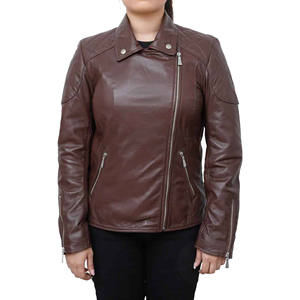 Chaqueta de Moto de Cuero Sintético Gris para Mujer, Cuello Camisero, Cierre de Cremallera, Corte Ajustado, para Otoño, Manga Larga, Color Sólido - Product Image 3