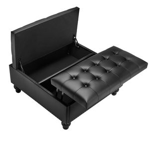 Pouf Contenitore Quadrato in Pelle da 34 Pollici, Design Trapuntato con Bottoni, Tavolino da Caffè Sollevabile, Sgabelli Ottomani Rivestiti in Pelle PU - Product Image 1