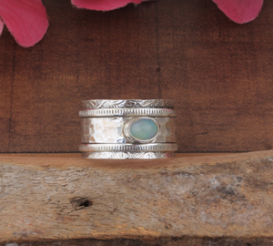 Natural Fair Opal Classic Wedding <b>Ring</b> 925 Sterling <b>Silver</b> <b>Spinner</b> Beaded Bridal Band Gemstone for Women - Product Image 3