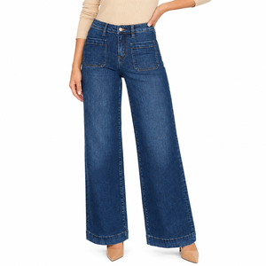 Pantalon en jean pour femme OEM, coupe droite courte, taille mi-haute, fabricant en gros pour les collections printemps - Product Image 6