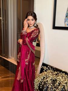 Ensemble indien pakistanais bordeaux brodé, robe Anarkali avec dupatta, tenue traditionnelle formelle - Product Image 3