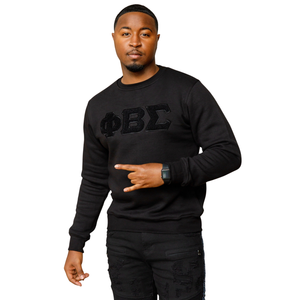 Sweat-shirt en chenille noir Phi Beta Sigma pour homme, col rond, lettres grecques, pull de fraternité haut de gamme, broderie tonale, coupe classique - Product Image 1