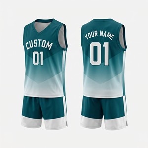 Ensemble d'uniformes de basketball personnalisés par sublimation, dégradé rouge et blanc, maillot sans manches en maille à col en V, short, unisexe adulte, toutes saisons - Product Image 3